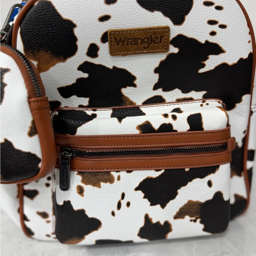 Wrangler Cow Print Backpack With Coin Pouch - Brown NWT
